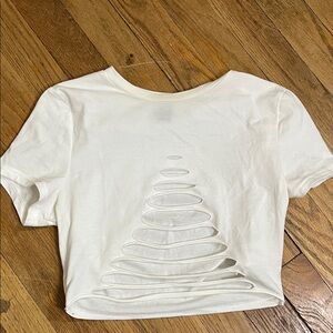 Women’s off White Cutout front underboob Cropped tee
